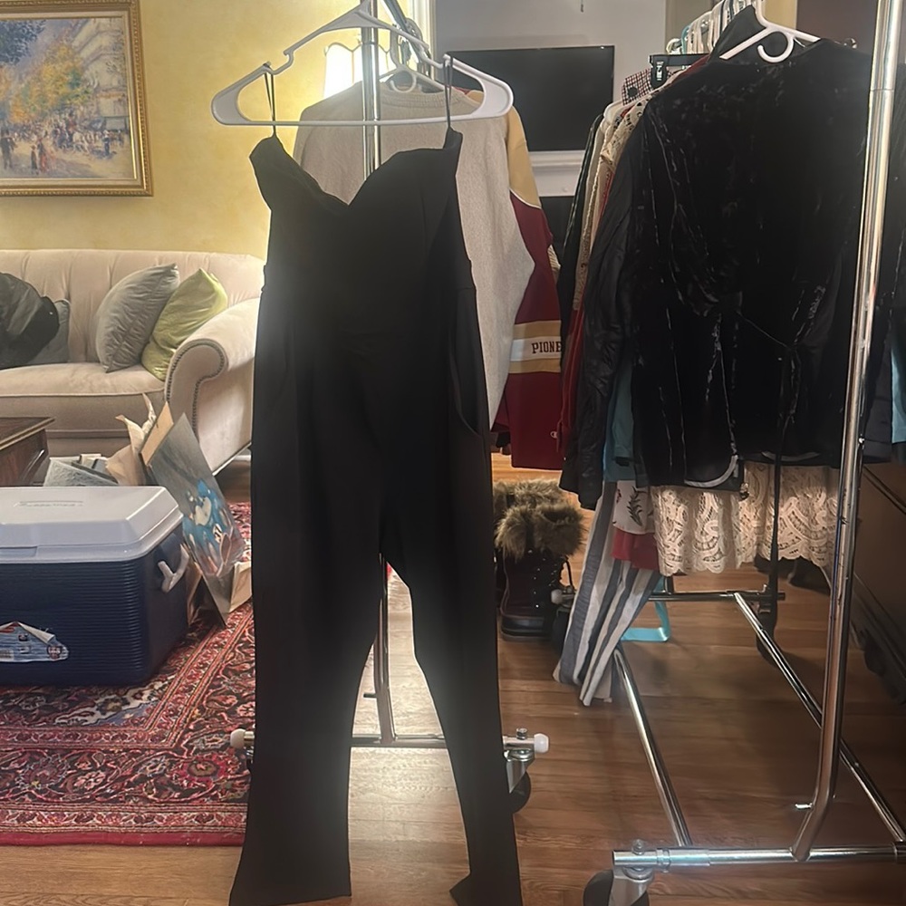 Black Strapless sweetheart neckline jumpsuit